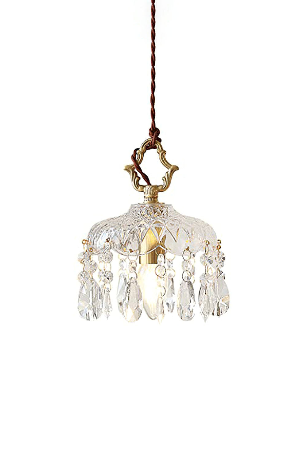 Komvormige Hanglamp | Vintage Messing & Glazen E14 Plafondlamp