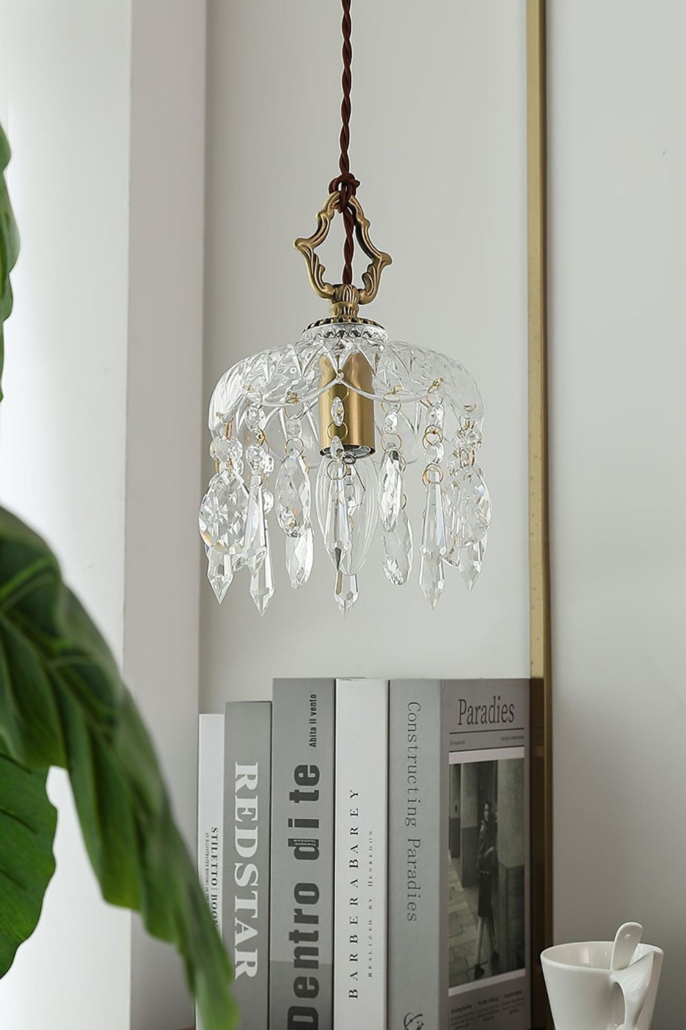 Komvormige Hanglamp | Vintage Messing & Glazen E14 Plafondlamp