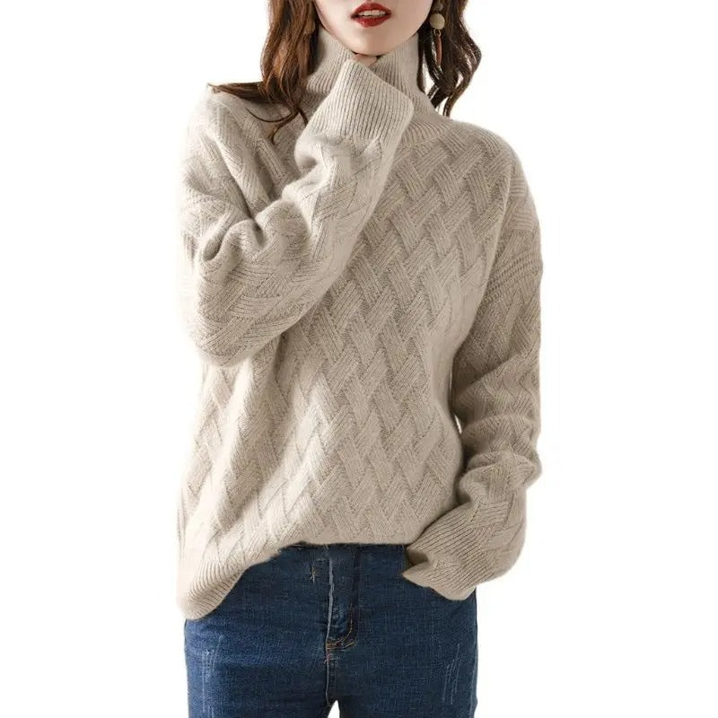 Pull oversize pour femme texturé | Pull en maille à col roulé et manches ballon