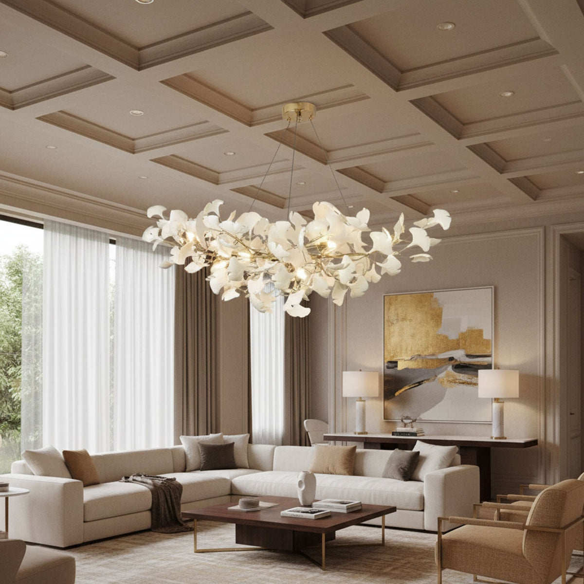 Horizon Bloom Gingko Chandelier | Handcrafted Porcelain Ginkgo Leaves