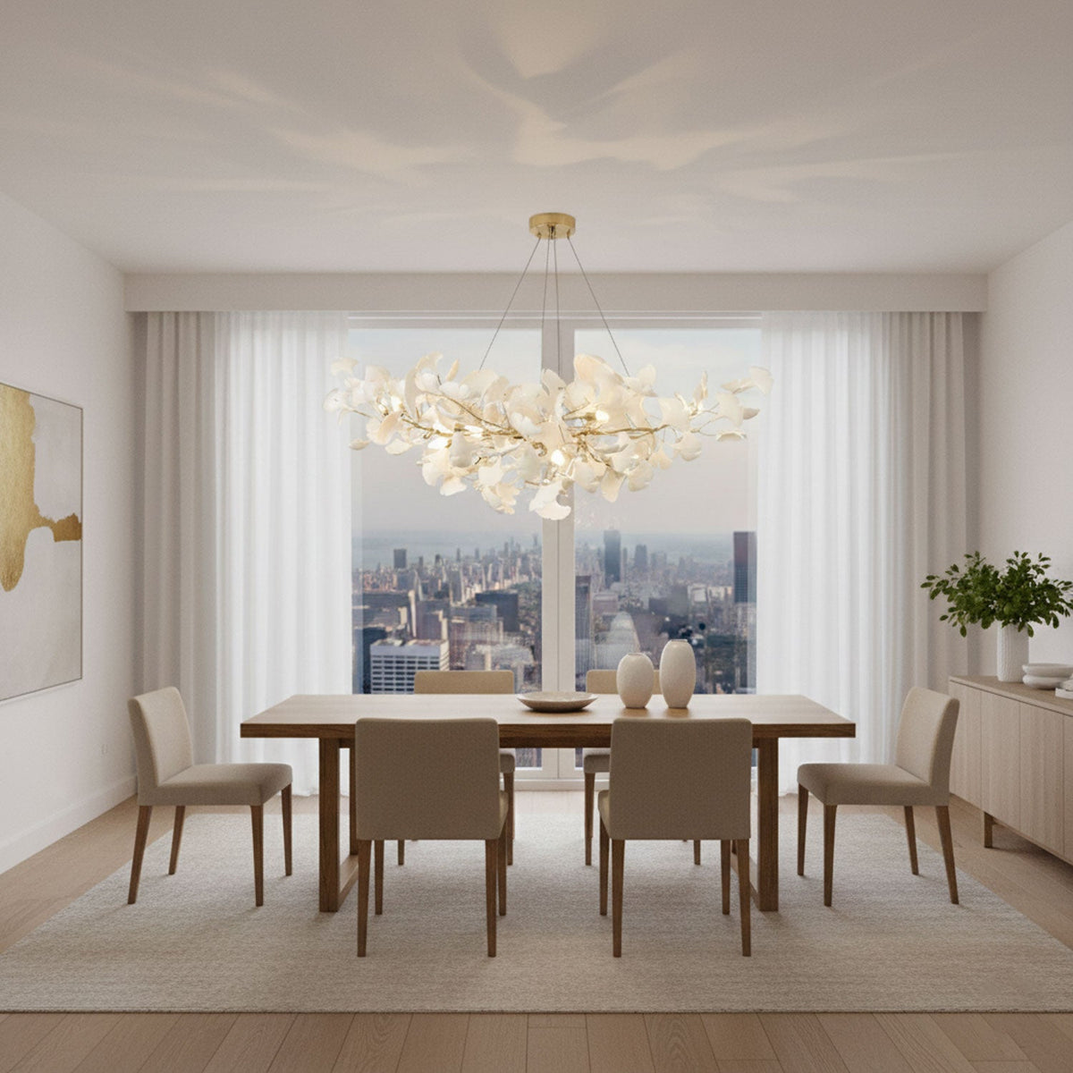 Horizon Bloom Gingko Chandelier | Handcrafted Porcelain Ginkgo Leaves
