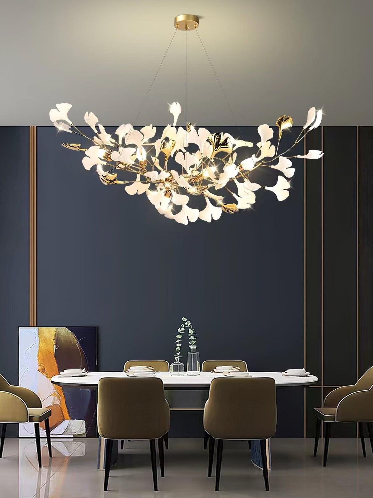Horizon Bloom Gingko Chandelier | Handcrafted Porcelain Ginkgo Leaves
