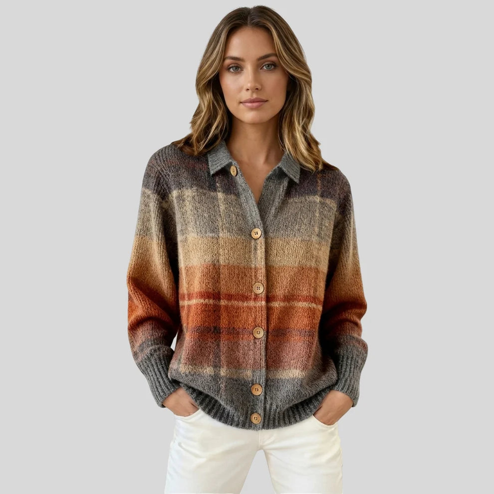 Pull à carreaux pour femme avec col | Cardigan décontracté et chaud