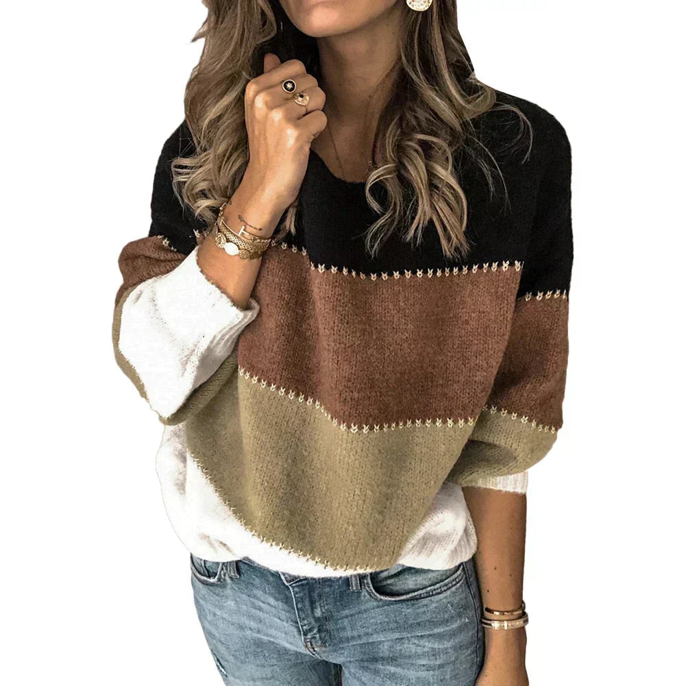 Pull pour femme à empiècements colorés | Pull en maille à coupe décontractée