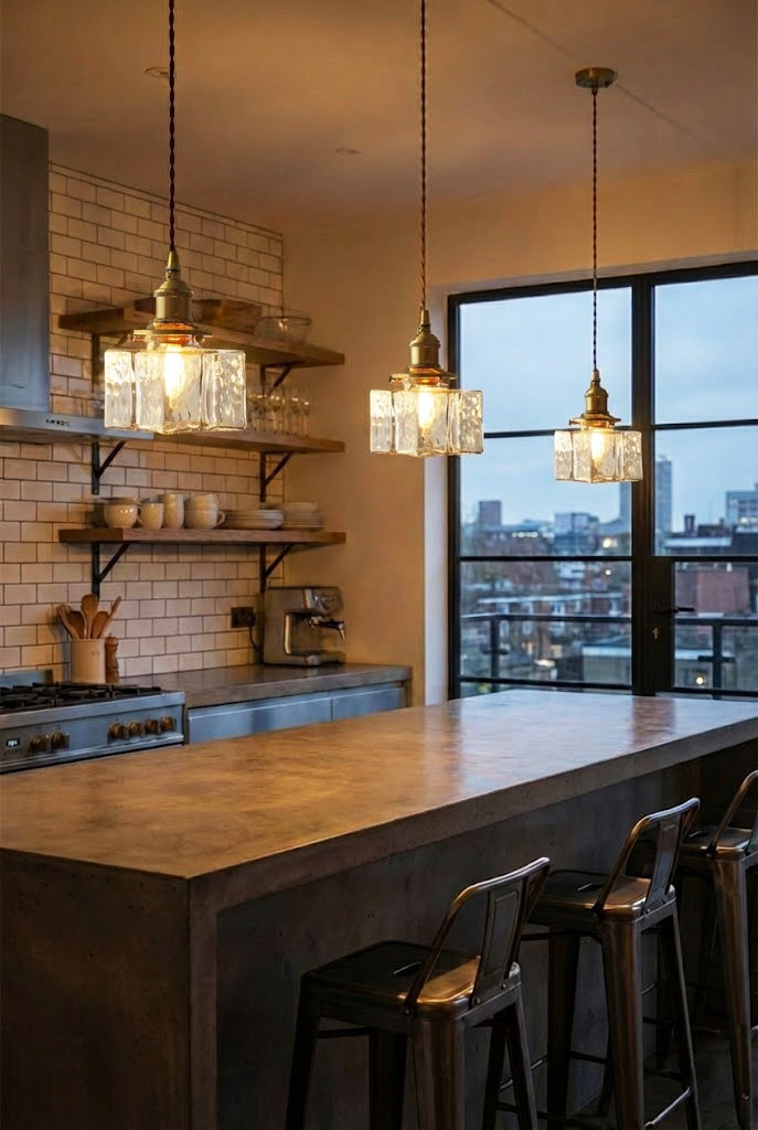 Jewel Vierkante Glazen Hanglamp | Handgeblazen Glas & Messing