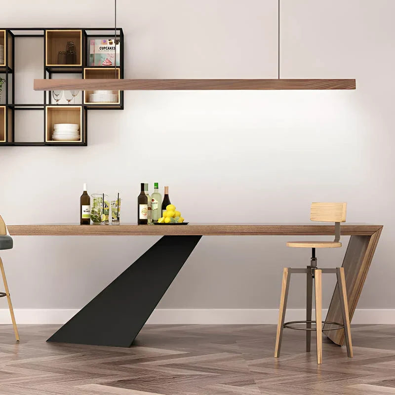 Lineaire Houten LED Hanglamp | Slanke Balklamp Voor Eettafel