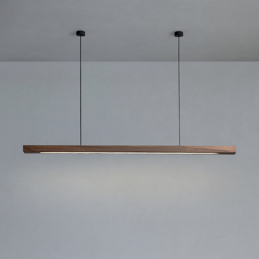 Lineaire Houten LED Hanglamp | Slanke Balklamp Voor Eettafel