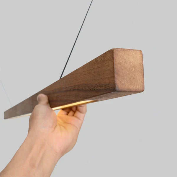 Lineaire Houten LED Hanglamp | Slanke Balklamp Voor Eettafel