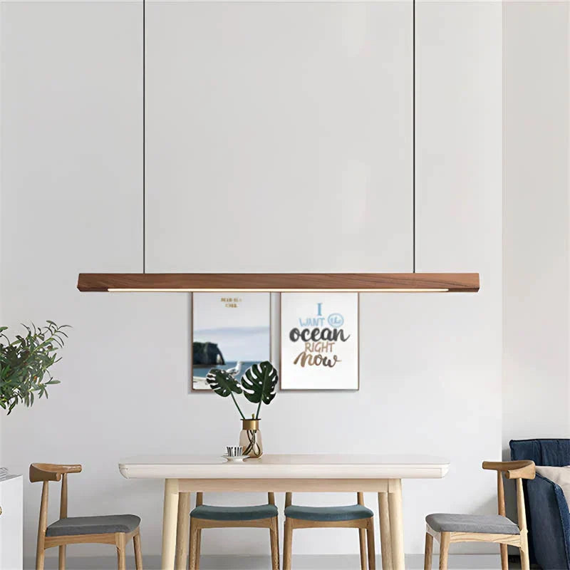 Lineaire Houten LED Hanglamp | Slanke Balklamp Voor Eettafel