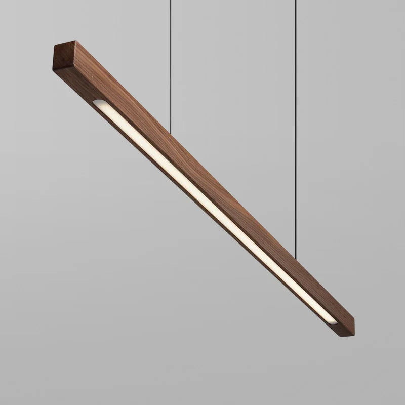 Lineaire Houten LED Hanglamp | Slanke Balklamp Voor Eettafel