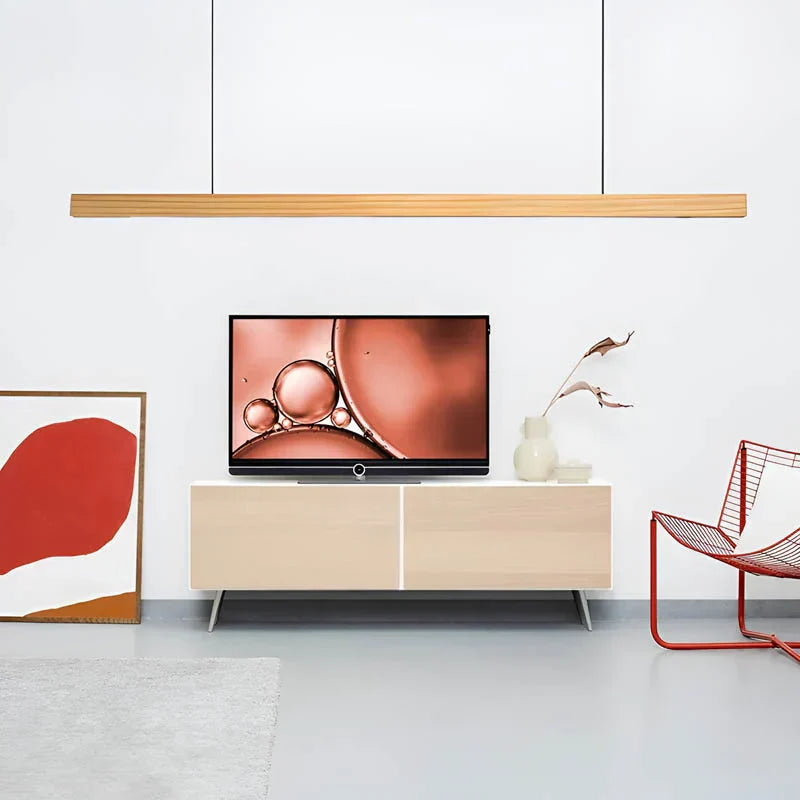 Lineaire Houten LED Hanglamp | Slanke Balklamp Voor Eettafel