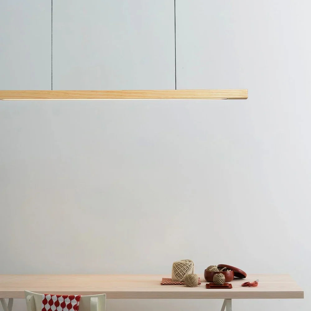 Lineaire Houten LED Hanglamp | Slanke Balklamp Voor Eettafel