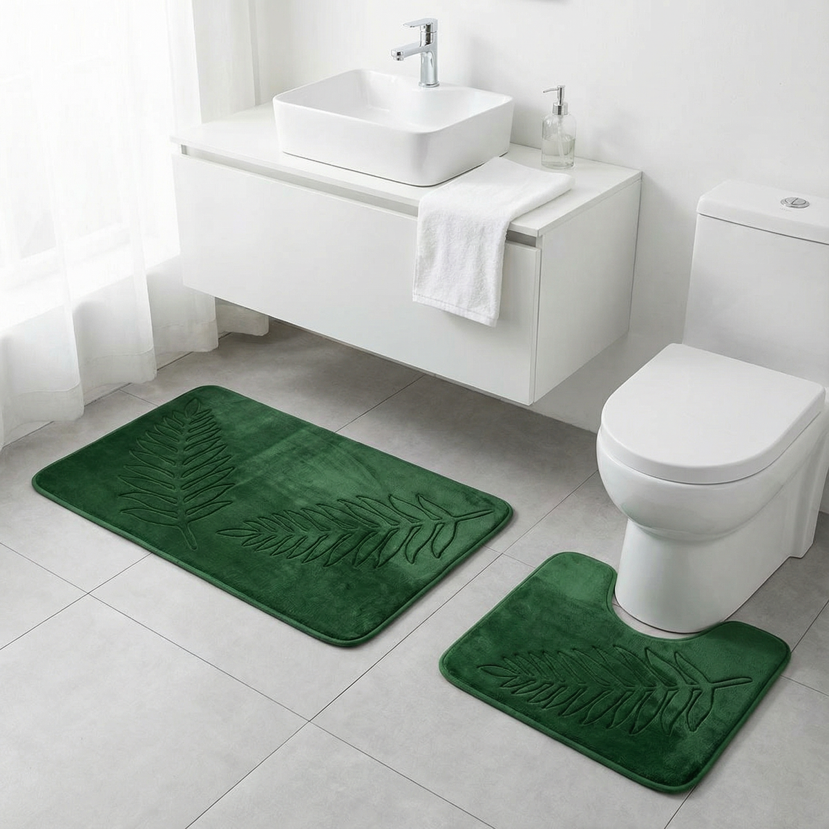Nordic Leaf Badmatset | Scandinavisch Bladmotief 2-Delige Set