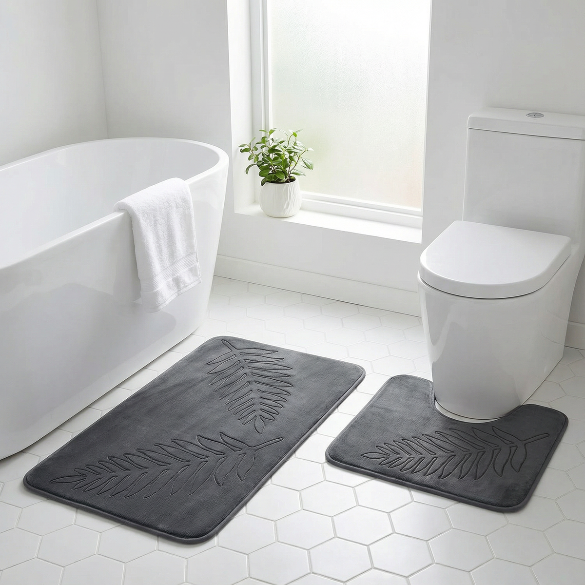 Nordic Leaf Badmatset | Scandinavisch Bladmotief 2-Delige Set