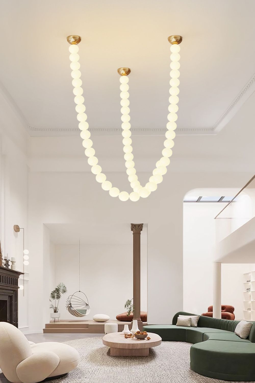 Perlehalskæde-pendellampe | LED i matteret glas og massivt messing