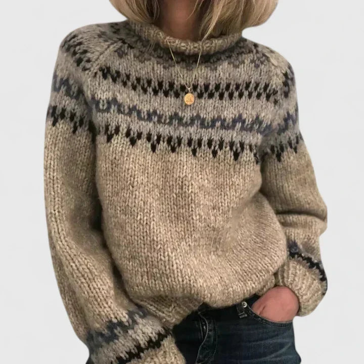 Pull Fair Isle pour femme à col montant | Pull d’hiver en maille épaisse