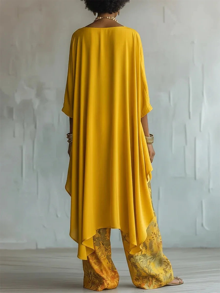 Bedrukte Dames Set | Asymmetrische Top & Wijde Broek