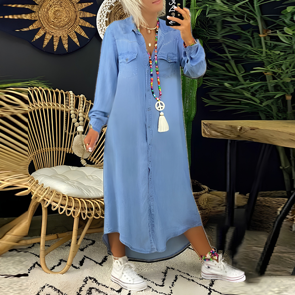 Robe-chemise en denim pour femme | Robe confortable et polyvalente