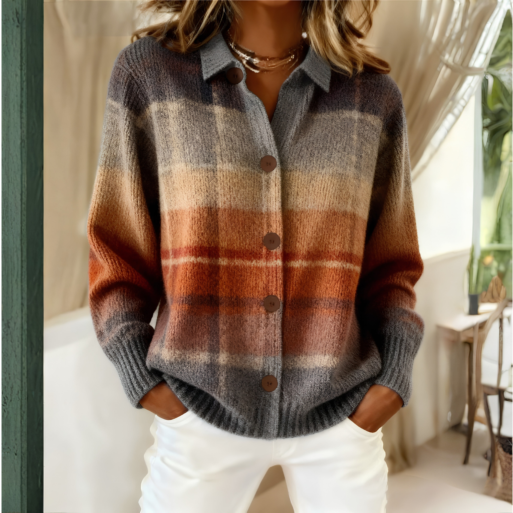 Pull à carreaux pour femme avec col | Cardigan décontracté et chaud