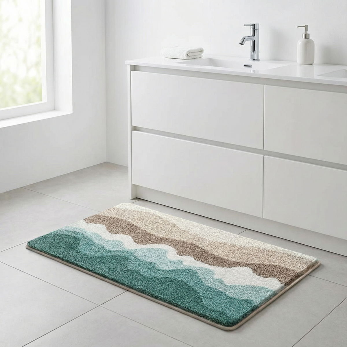Minimalistische Badmat Met Golfdesign | Antislip & Absorberend