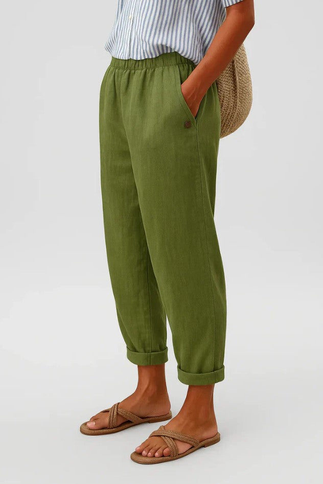 Pantalon pour femme à effet lin | Pantalon droit décontracté