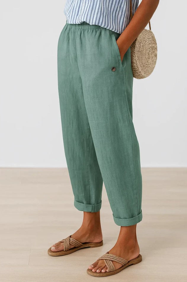 Pantalon pour femme à effet lin | Pantalon droit décontracté