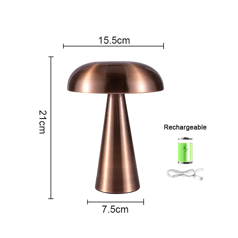 Metalen Paddenstoellamp | Oplaadbare Nordic LED Tafellamp
