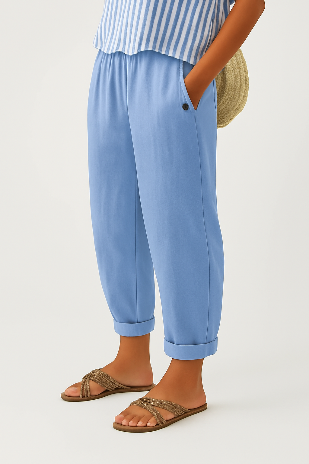 Pantalon pour femme à effet lin | Pantalon droit décontracté