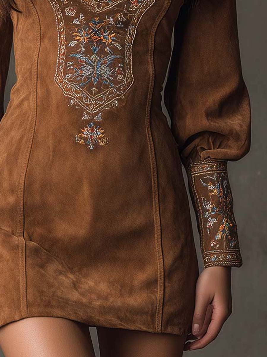 Suède Mini-jurk Met Kant | Vintage Geïnspireerde Damesjurk