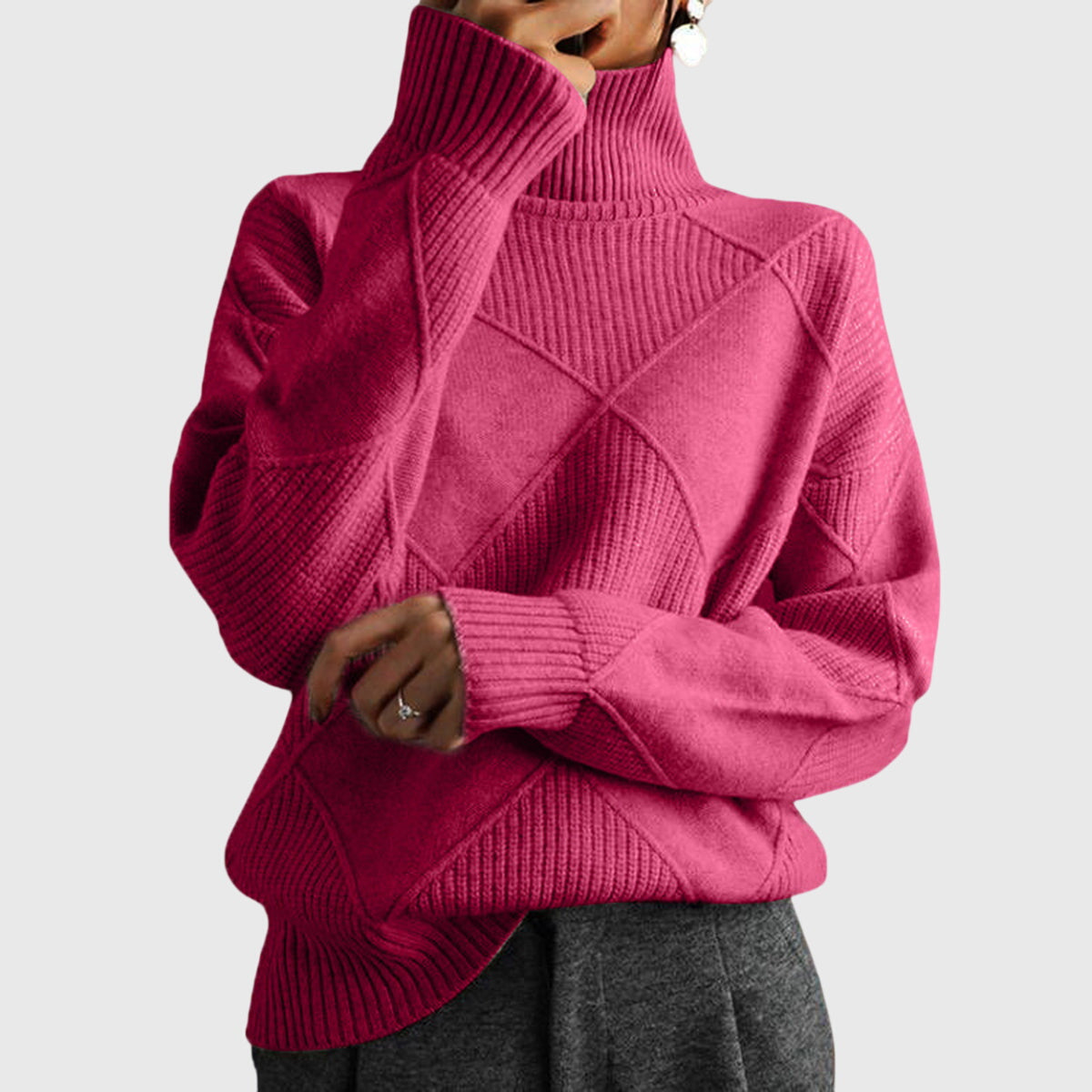 Damestrui Met Col | Oversized Wintertrui Met Diagonale Naden