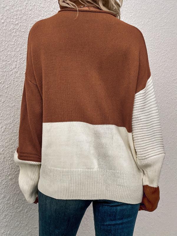 Pull doux et chaud | Pull pour femme à empiècements colorés et col roulé