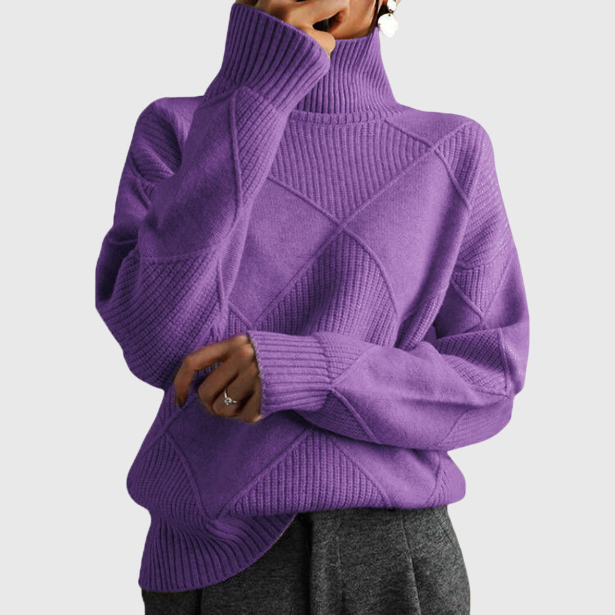 Damestrui Met Col | Oversized Wintertrui Met Diagonale Naden