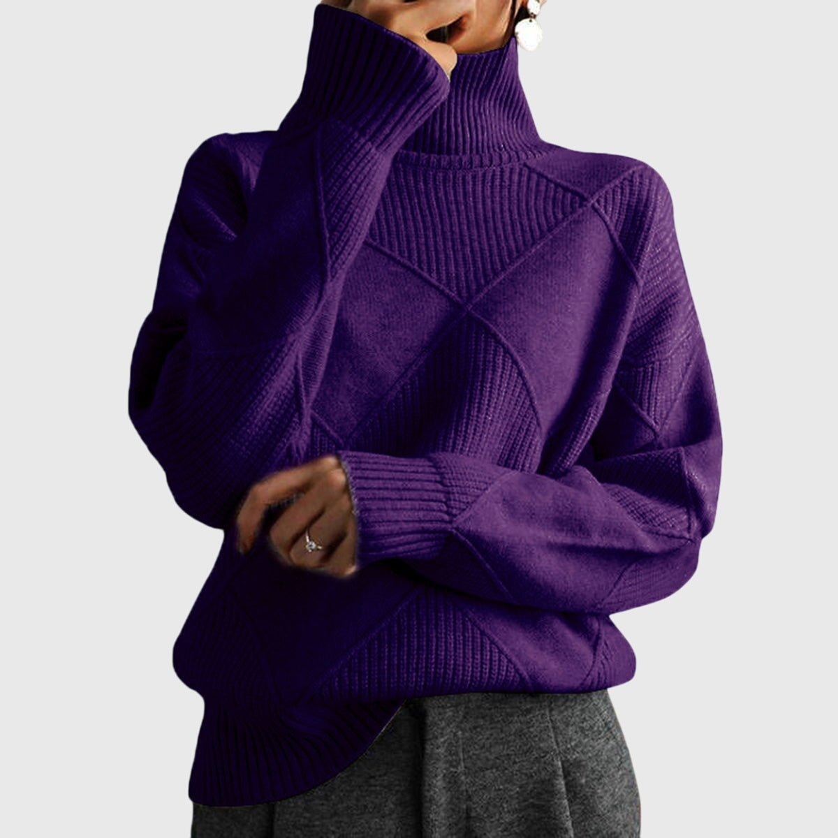 Damestrui Met Col | Oversized Wintertrui Met Diagonale Naden