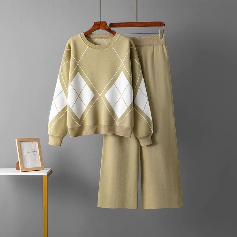 Ensemble chaud composé d'un pull et d'un pantalon | Pull et pantalon en maille pour femme