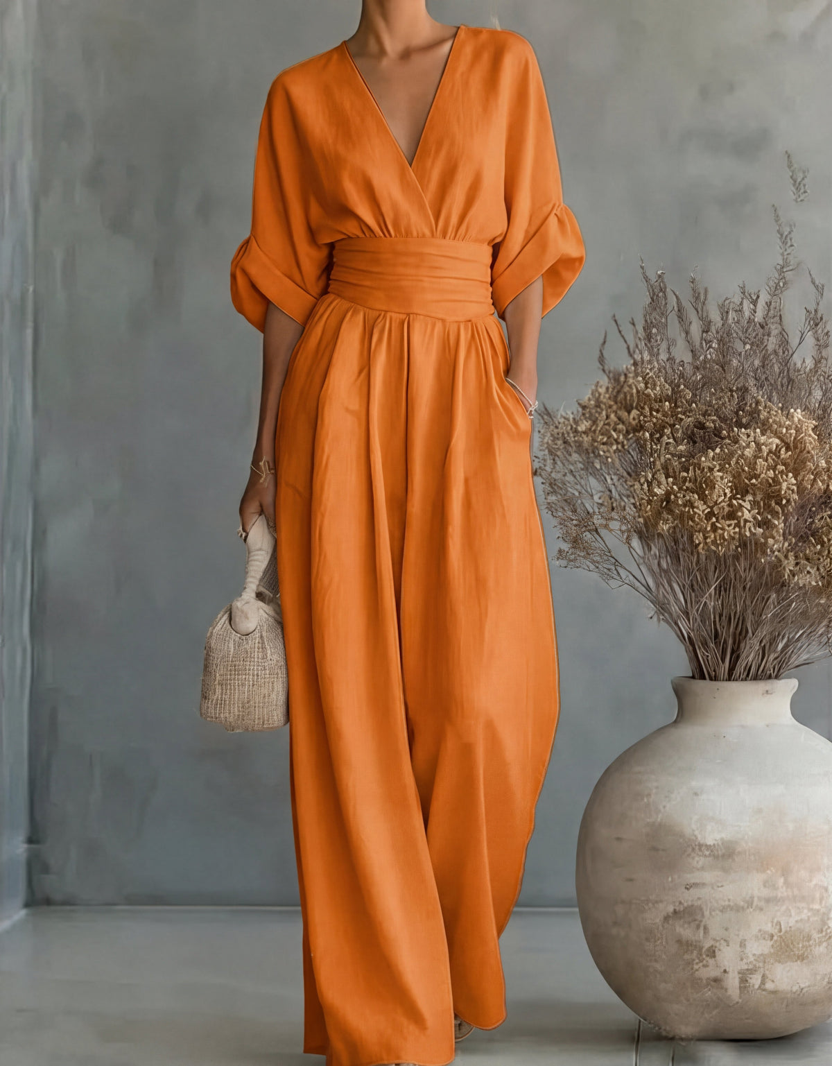 Elegante Damesjumpsuit Met Overslag | Wijde Pijpen & V-Hals