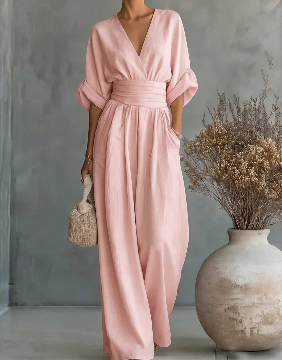 Elegante Damesjumpsuit Met Overslag | Wijde Pijpen & V-Hals