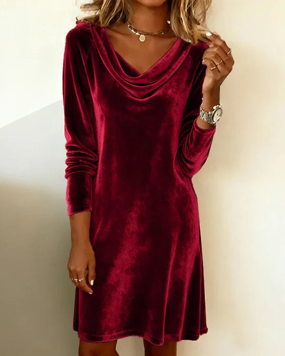Luxe Fluwelen Jurk Voor Dames | Elegante Jurk Met Gedrapeerde Halslijn