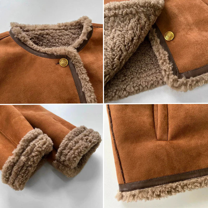 Élégante veste intemporelle | Manteau d’hiver en peau lainée pour femme avec doublure