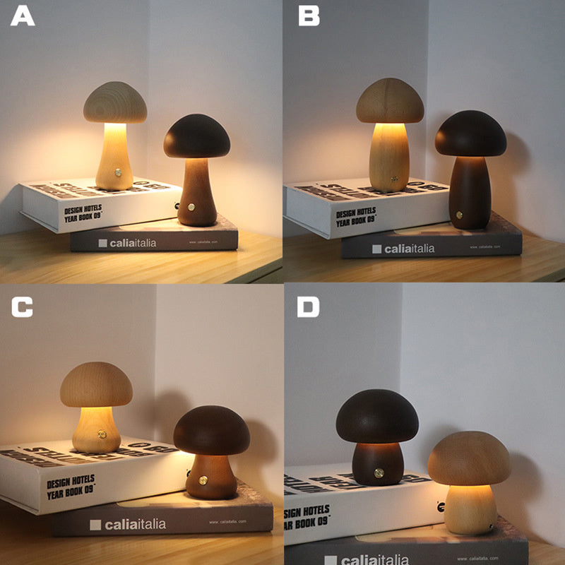 Paddenstoelvormige Oplaadbare Tafellamp | Dimbare Houten Lamp