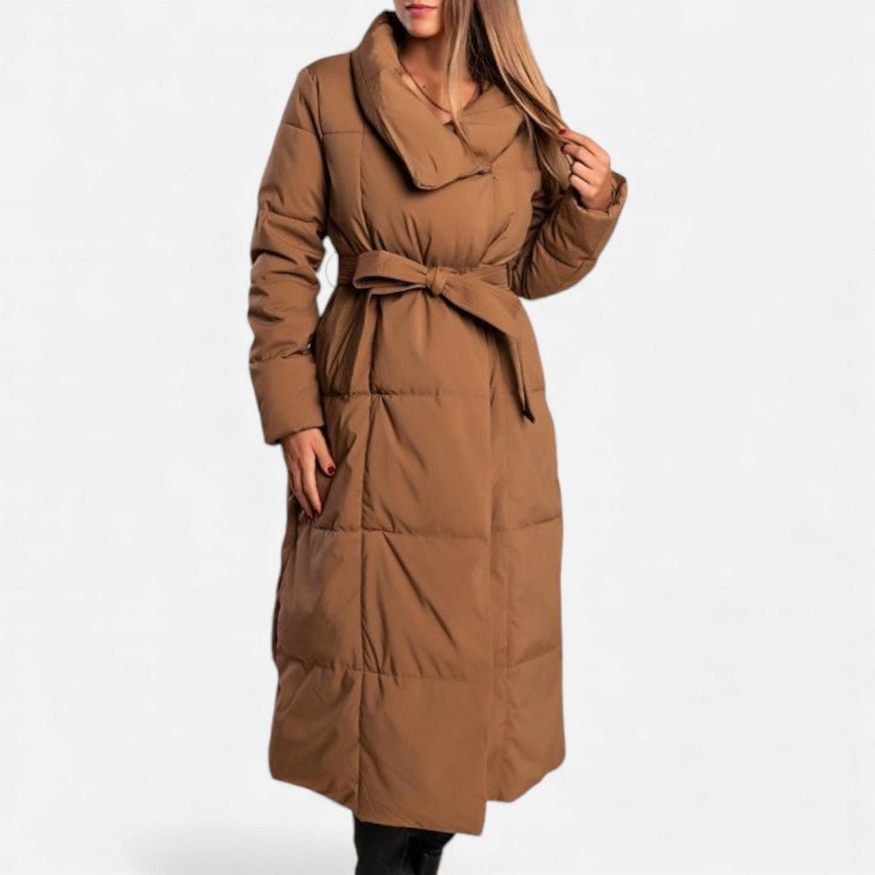Lange Dames Gewatteerde Jas Met Riem | Elegante Winterjas