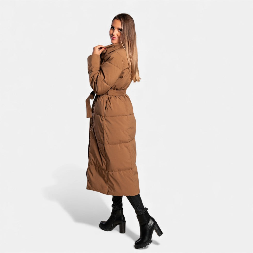 Lange Dames Gewatteerde Jas Met Riem | Elegante Winterjas