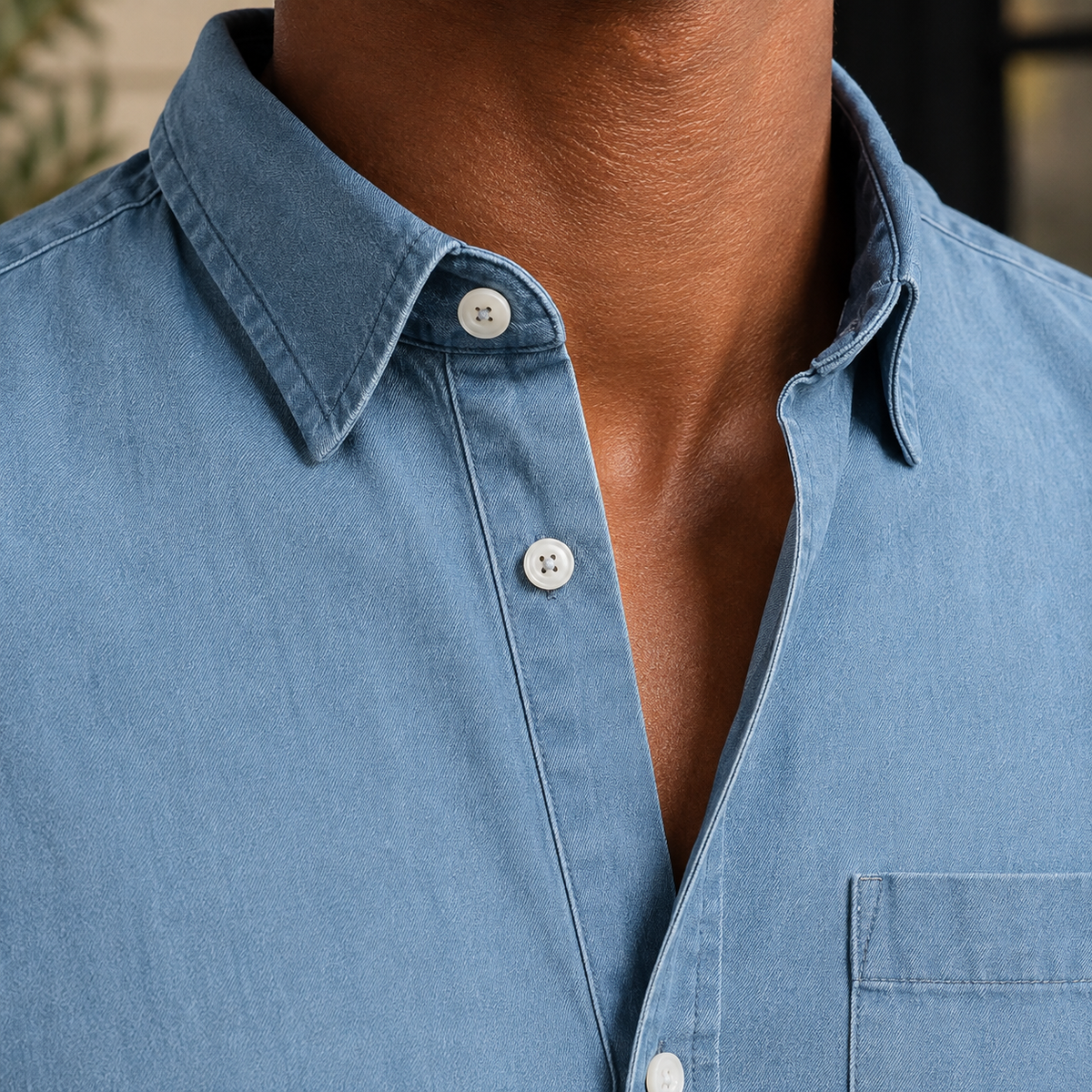 Chemise pour homme à manches longues | Chemise décontractée en chambray et coton mélangé