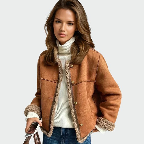 Élégante veste intemporelle | Manteau d’hiver en peau lainée pour femme avec doublure