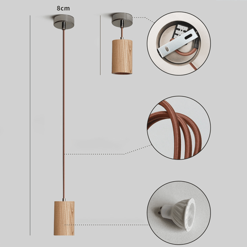 Pendellampe i massivt tre | Minimalistisk lampe med ledning