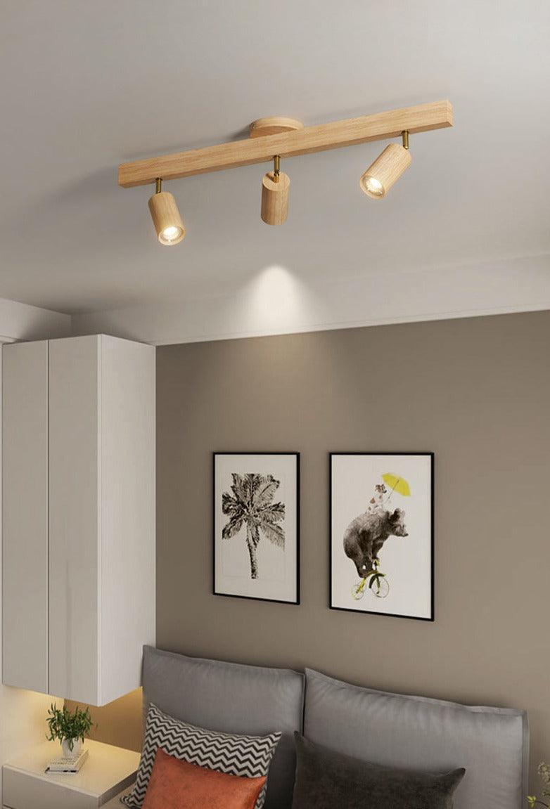 Drewniana lampa punktowa | Regulowana lampa sufitowa LED w kolorze dębu i orzecha włoskiego