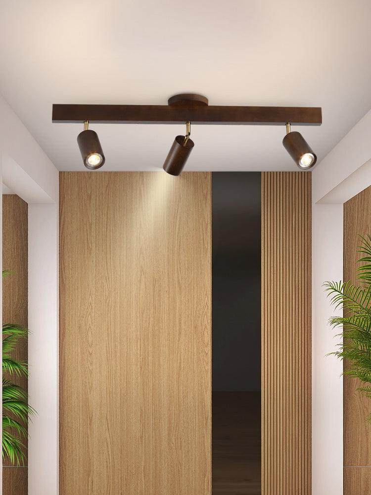Drewniana lampa punktowa | Regulowana lampa sufitowa LED w kolorze dębu i orzecha włoskiego
