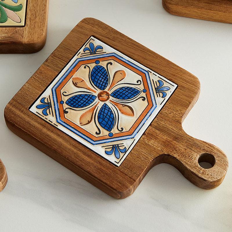 Houten & Keramische Onderzetter | Rustieke Onderzetter Van Massief Hout