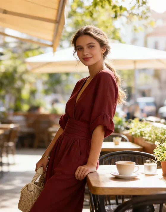 Elegante Damesjumpsuit Met Overslag | Wijde Pijpen & V-Hals