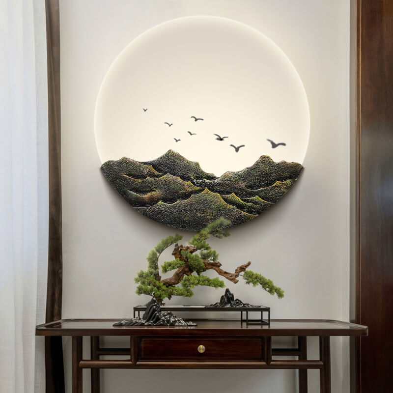 Asiatisk Vegglampe med Minimalistisk Design – Jern, Akryl & Resin – LED