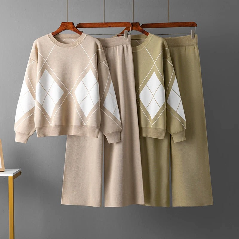 Ensemble chaud composé d'un pull et d'un pantalon | Pull et pantalon en maille pour femme